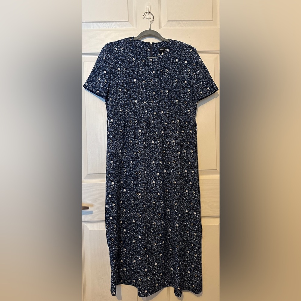 Vintage Miss Dorby Floral Blue Short Sleeve Tie Dress
